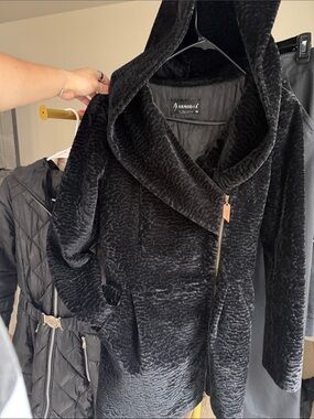 Europian Wool Black Plush Hooded Asymmetrical winter Coat